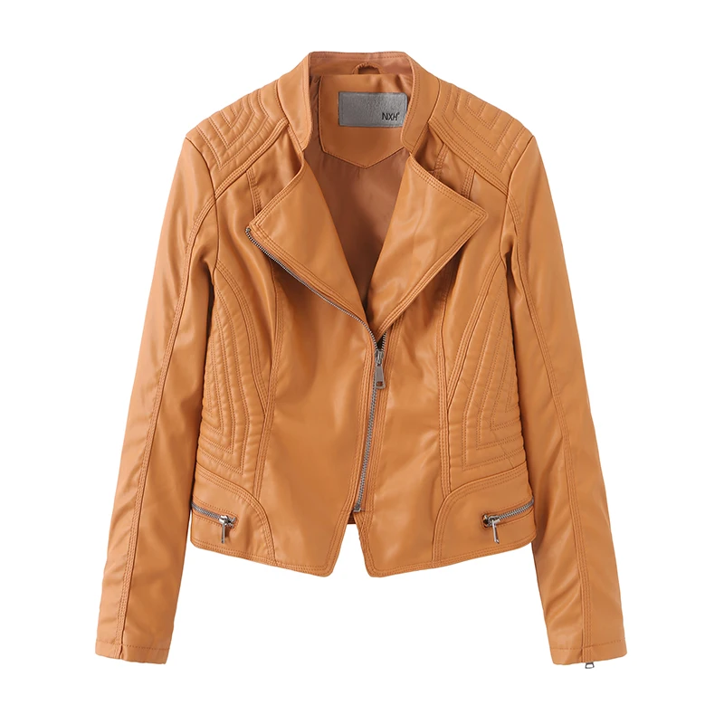 

Женская короткая мотоциклетная куртка из искусственной кожи, с длинным рукавом, на молнии