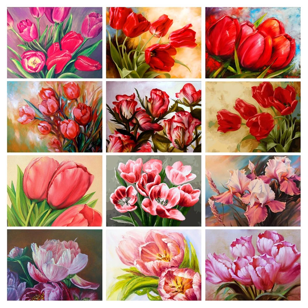 Картина для алмазной вышивки полностью круглая 5D картина с рисунком тюльпана