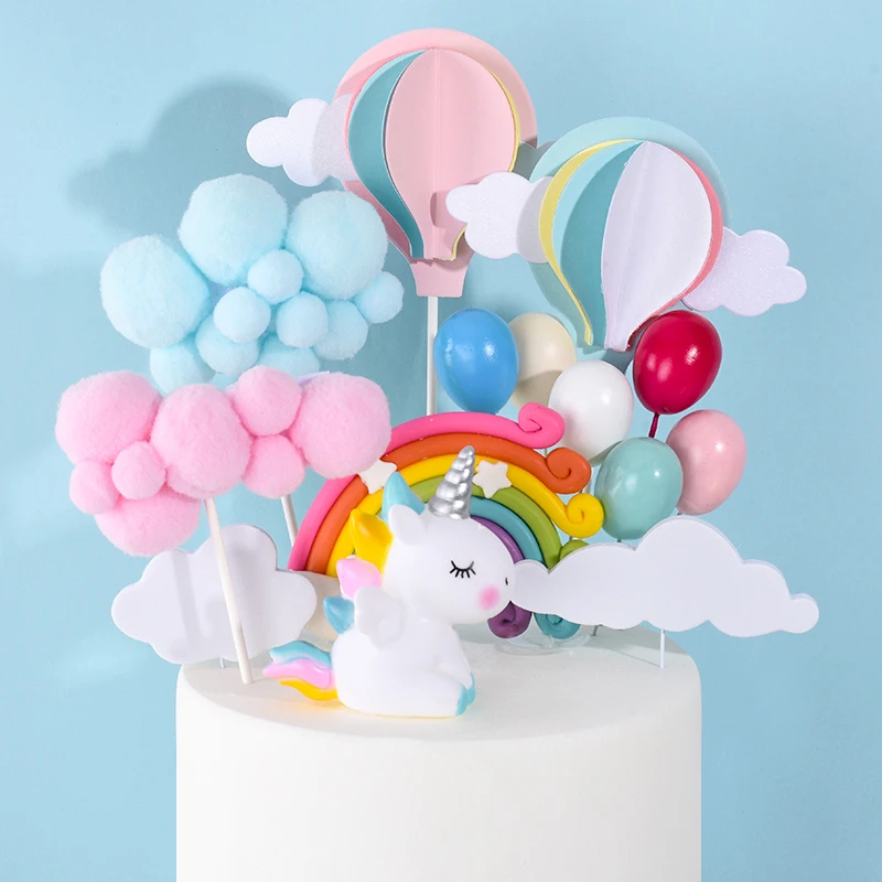 Cakesmile Rainbow Unicorn Cake Topper Cloud Flags Birthday Kids Favors Decoration Cupcake for Wedding Dessert | Дом и сад