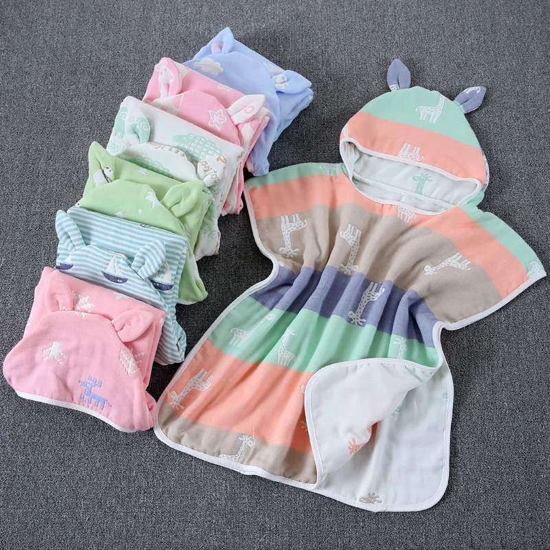 Детское полотенце с муслиновыми квадратами хлопковое детское банное капюшоном