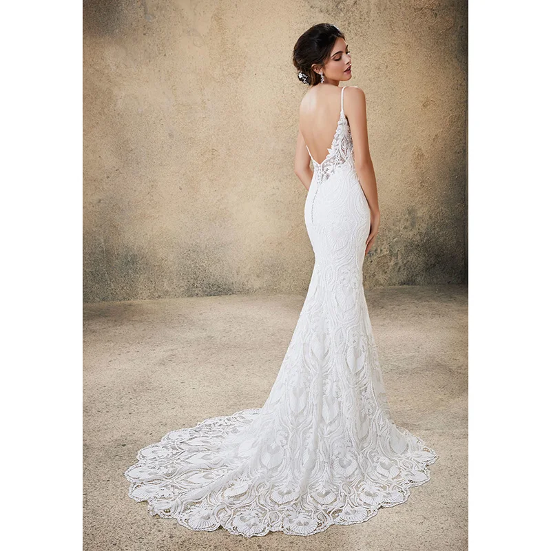 

Mermaid Wedding Dresses Boho 2020 Sweetheart Appliques Lace Buttons Wedding Gowns Bride Dress vestidos de noiva HA174