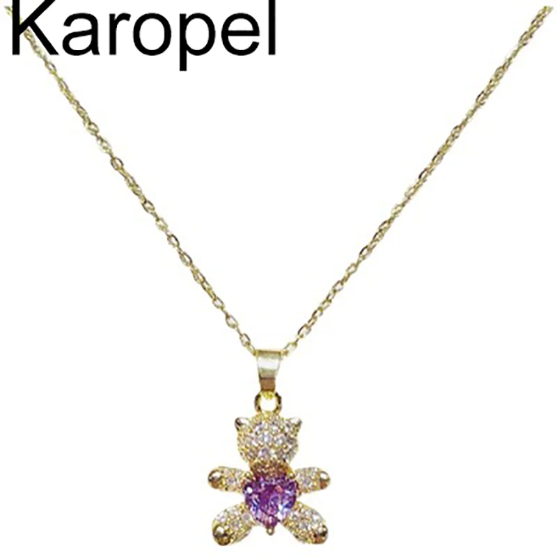 

Micro-inlaid zirconium bear necklace niche Japanese and Korean fashion light luxury titanium steel clavicle chain female jewelry