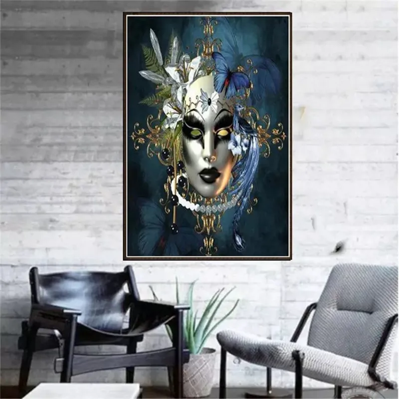 

New DIY YNX 5D Diamond Portrait Halloween Woman complete set of round diamond cross stitch print bedroom living room mural gift