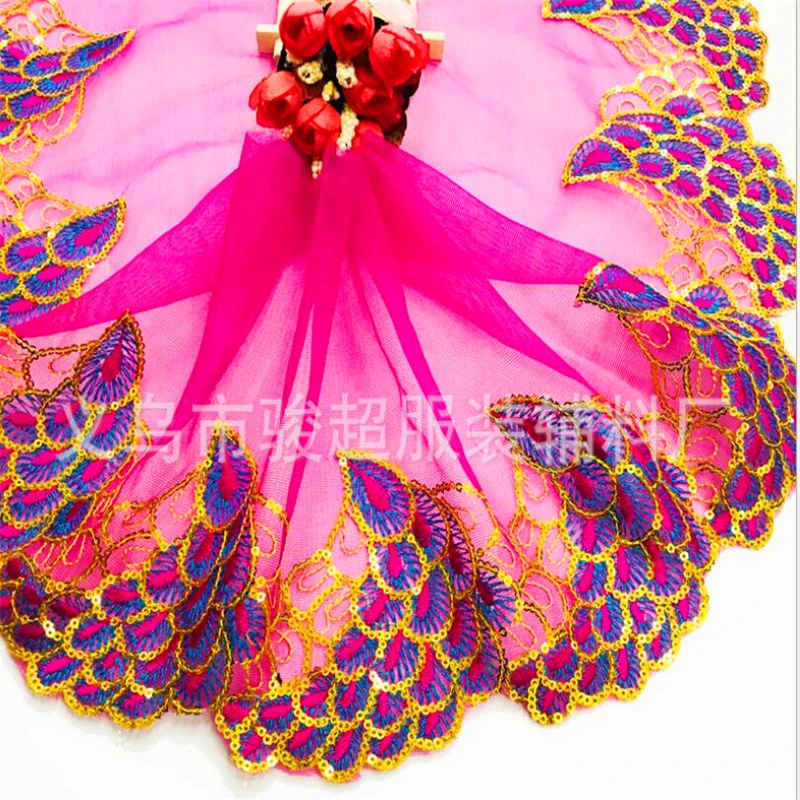 19 см ширина золотистых пайеток цветочная вышивка кружевной тесьмы органзы лента фатиновое платье кукольная юбка одежда аксессуары FH69 on.