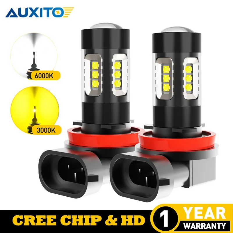 AUXITO 2X H11 светодиодный туман светильник лампы H8 H9 H16 JP 6000k белый/3000 К золотой желтый