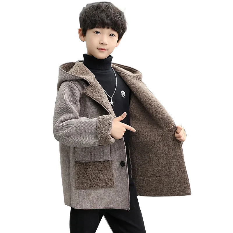 4-14T Boy Woolen Coat Children's Jacket 2022 New Fashion Hooded Slim Thick Spring Autumn Outerwear  For Child High Quality