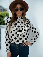 women chiffon blouse long sleeve wave point print shirts vintage office ladies tops femme chandails 2021 fshion blusa de mujer
