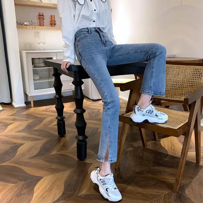

3511 new Straight Slim Spring/Autumn High-Waist Slim Slim Pants Design Jeans