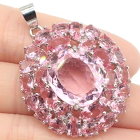 45x33mm hot sell big gemstone pink morganite kunzite womans gift silver pendant