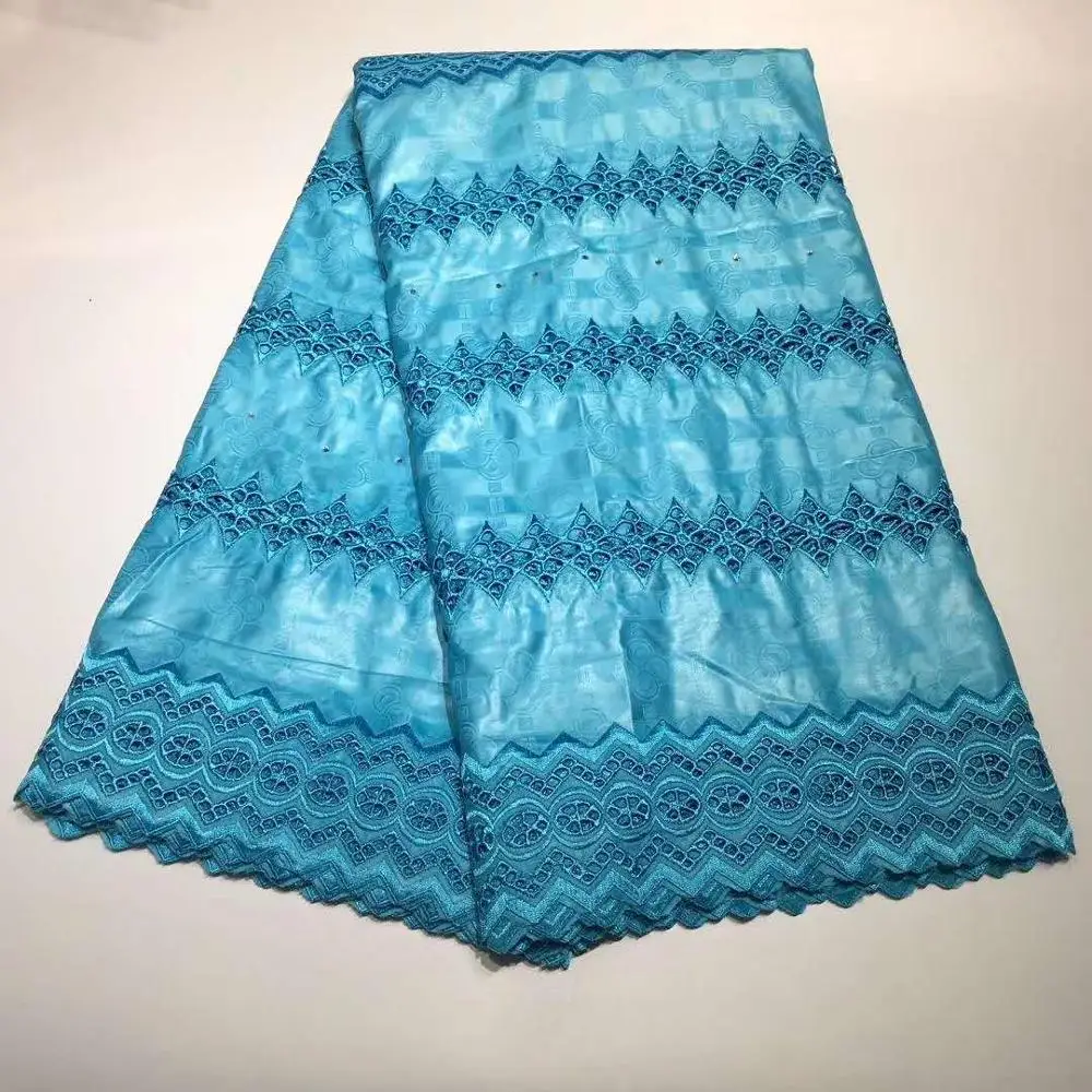 Небесно-Голубой перфорированный круг камни Африканский Базен Riche ткань вышитые