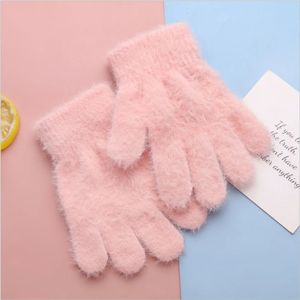 

New Plush Knitted Gloves For Fall/Winter 2021 For Men And Women Solid Fleece And Thick Children's Gloves