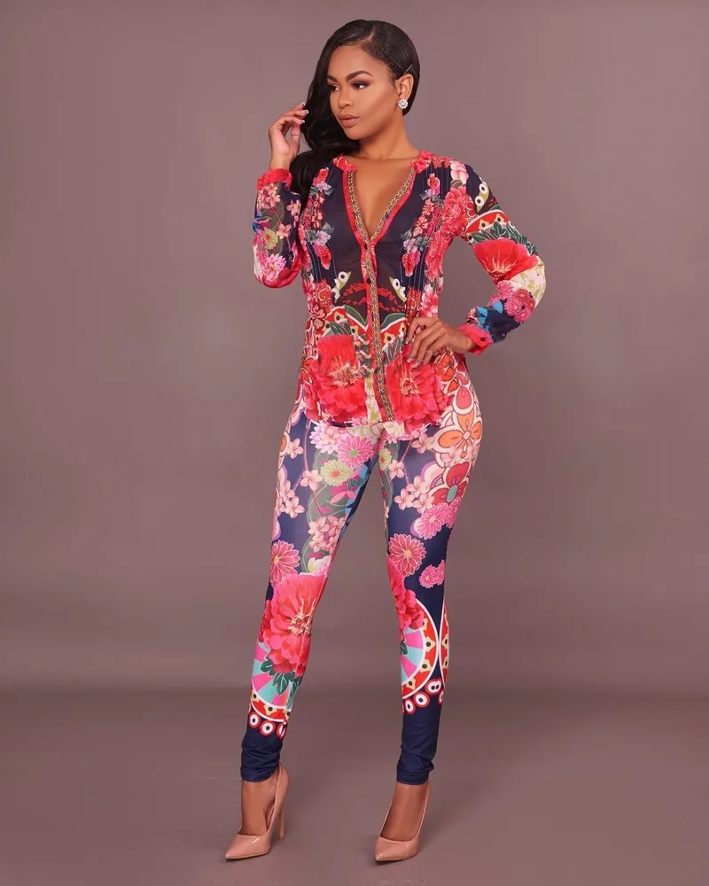 

Sexy Printed Jumpsuits for Women Prairie Chic Print Woman Sexy African Style Jumpsuit