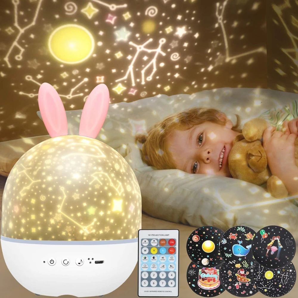 

Цветной мигающий Ночной светильник в виде звезды, Музыкальный проектор с кроличьими ушами, вращаюсветодиодный Светодиодная лампа с BT-динам...