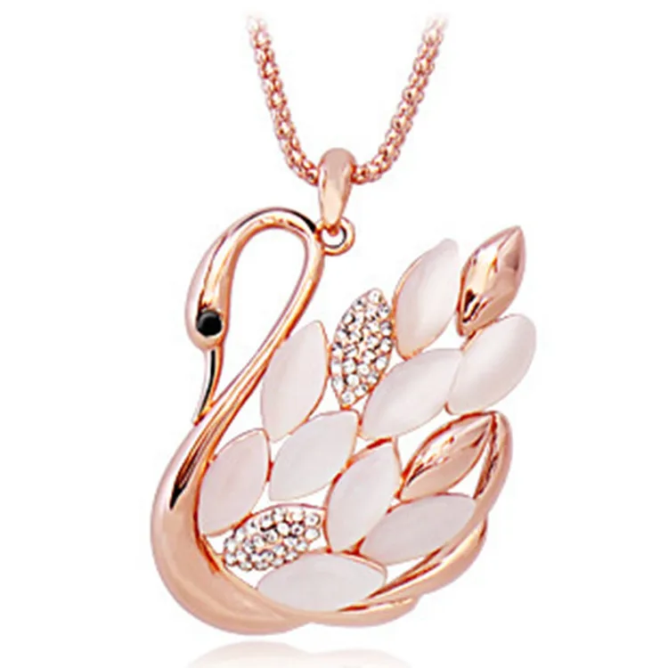 

Fashion Korean women's swan opal long necklace crystal sweater chain