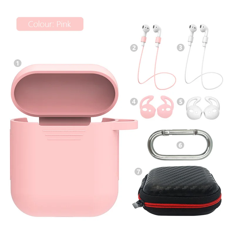 7in1-Pink Мягкий силиконовый чехол 7 шт. Набор для Apple гарнитура для Airpods чехол s для Apple Airpods противоударный чехол для Air Pods защитный чехол - Цвет: 7in1-Pink