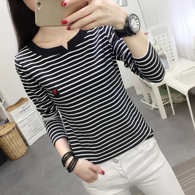 Повседневная Женская футболка с длинным рукавом в Корейском стиле облегающая