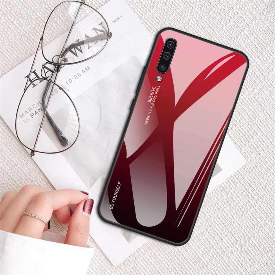 Закаленное Стекло чехол для samsung Galaxy A50 S8 S9 S10 плюс A6 Note 8 9 A5 A7 градиент на samsung A50 A40 A30 A70 чехлы