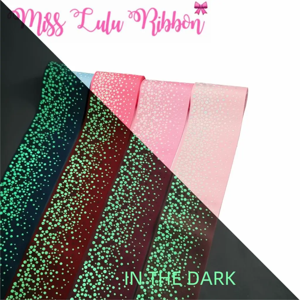 

3 "75 мм голограмма серебро белые чернила печать светится в темноте твердая розовая лента в рубчик DIY бант изготовление ленты для волос 50 ярдов/рулон