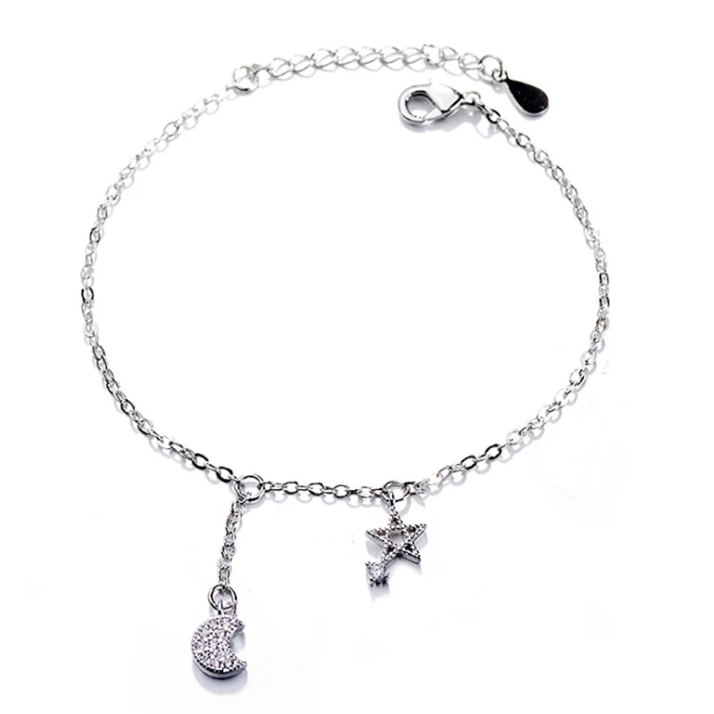 Женский браслет из серебра 925 пробы с бусинами и двойной цепочкой|Браслеты