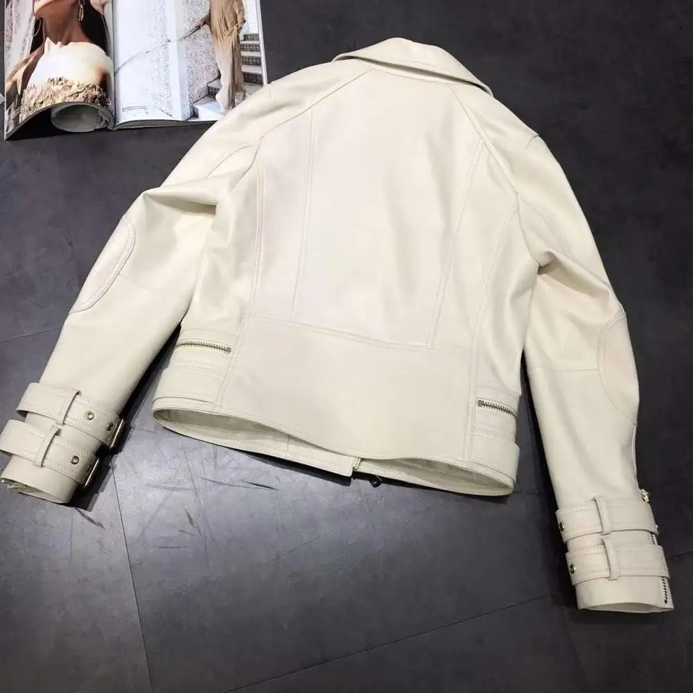 

winter women spring coat new fashion genuine leather jacket female solid moto & biker style turn-down collar real sheepskin coat