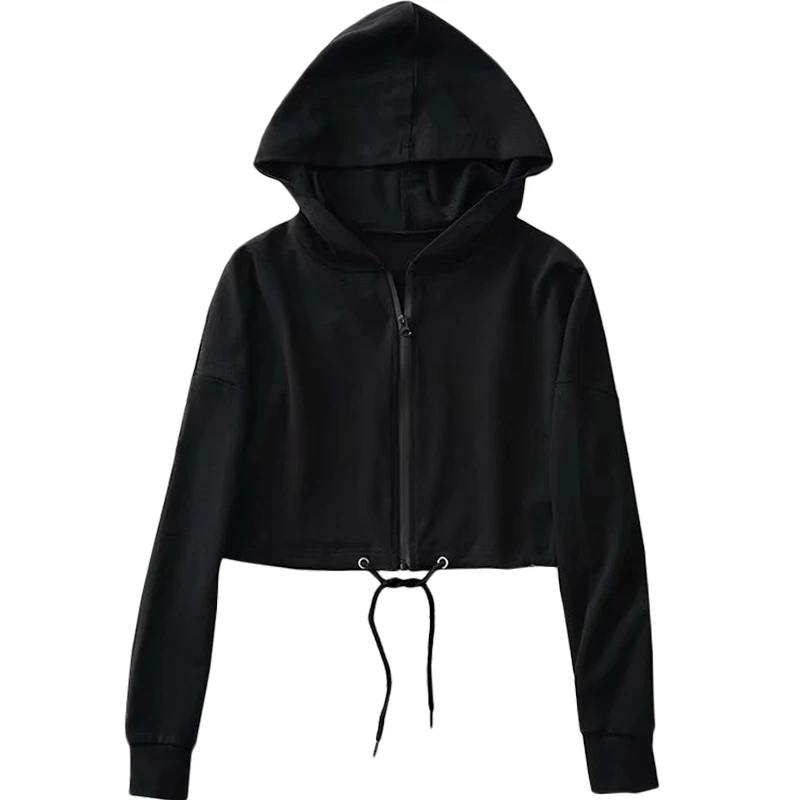 

Plain Black Women Short Sweatshirt Womens Zip Up Hoodie Jacket Long Sleeve Sweatshirts Hoodies Women Slim Wearing Clothes II50MS