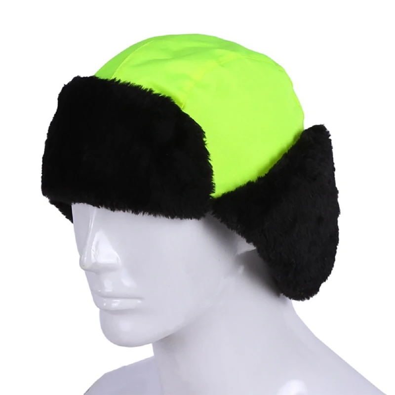 

Bomber Hats Winter Short Reflective Windproof Thermal Fluffy Knitted Headwear With Ear Flap Chin Strap