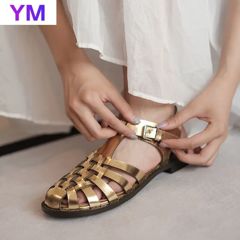 

HOT Women's Sandal Summer Outside Ladies Rome Solid Shallow Flat Heel Slides Brand Shoes Plus Size 35-39 Female Sandal Gladiator