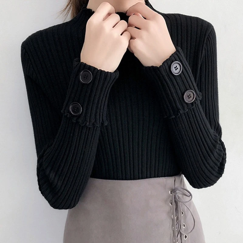 Модные облегающие теплые свитера с высоким воротом осенне-зимний женский свитер