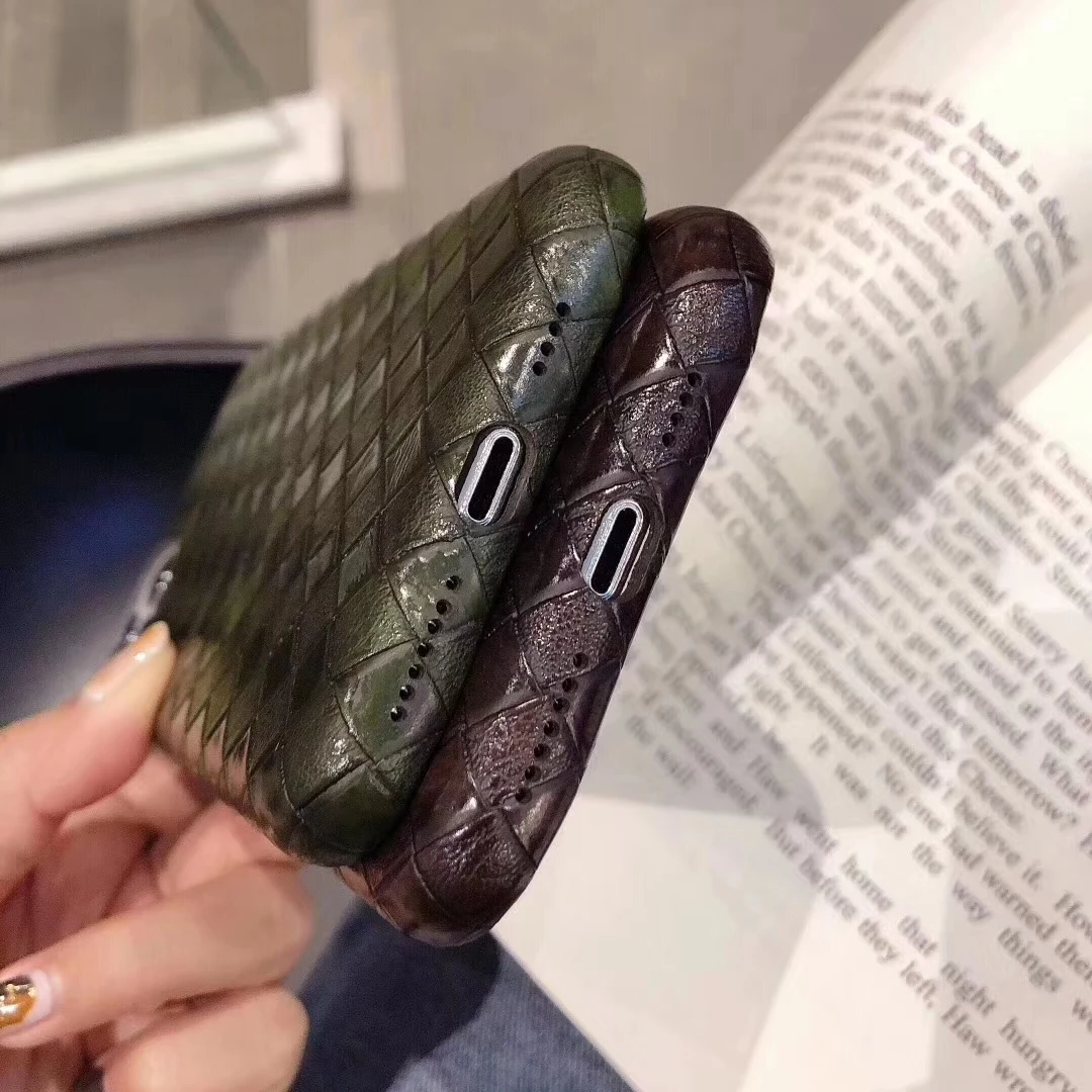

Simple Business Weave pattern Couples Phone Cover Case For Iphone X 11 pro Xs Max Xr 10 8 7 Plus Luxury PU leather Coque Fundas