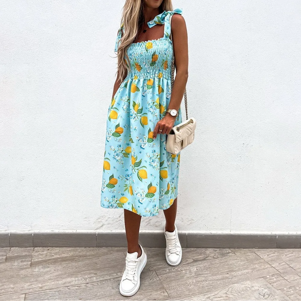 Женское платье трапеция с цветочным принтом модное облегающее квадратным