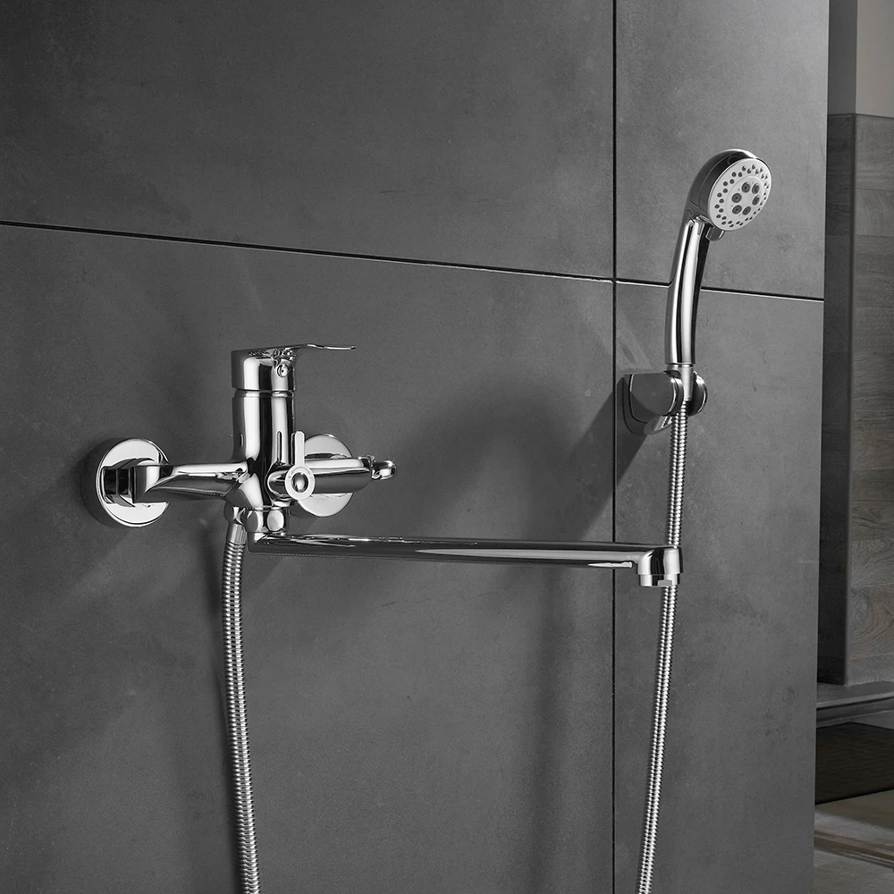 Настенный смеситель для ванной комнаты с ручной насадкой душа | Строительство и