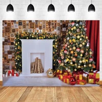 laeacco christmas tree fireplace photography background gift colored balls candle interior child photocall backdrop photo studio