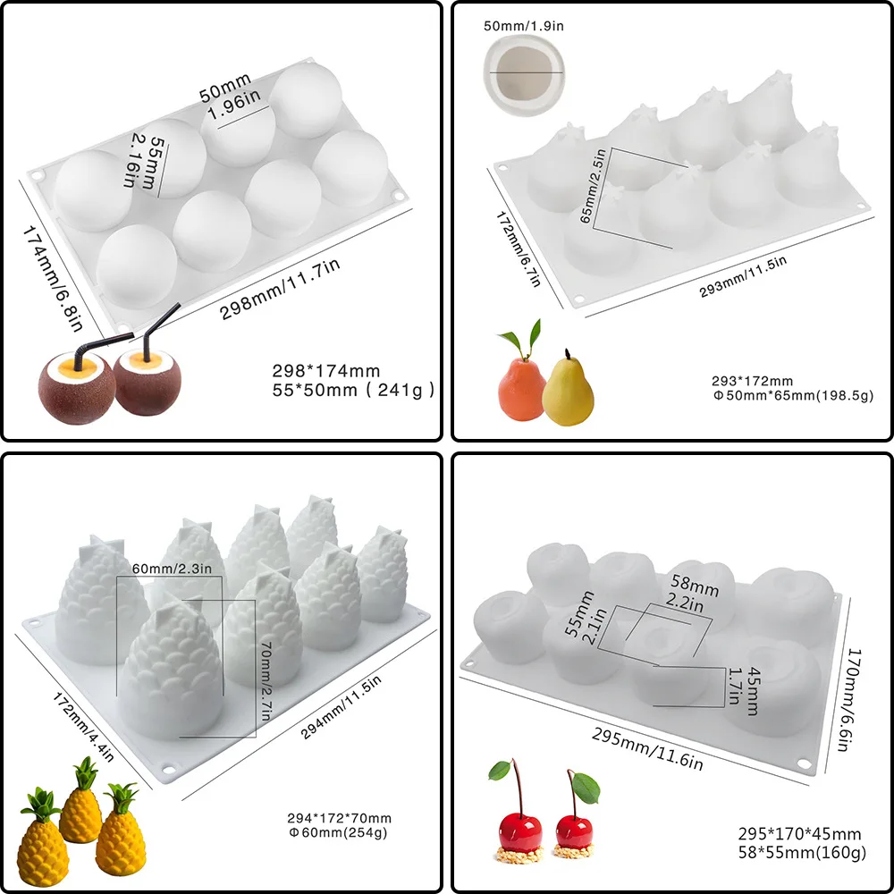 3D Fruit Apple Cherry Shape Cake Silicone Mold Mousse Dessert Mould Lemon Pear Cheery Chocolate Pastries Molds DIY Baking Tray | Дом и сад