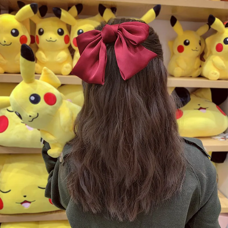 Заколки для волос женские атласные с большим бантом шифоновая заколка ленты