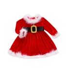 Детские Рождественские наряды, флисовые красные платья с круглым вырезом, длинными рукавами, поясом и молнией на спине для маленьких девочек от 6 месяцев до 4 лет