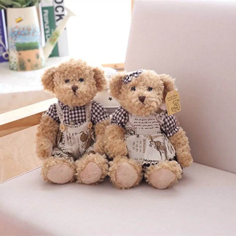 

2pcs/pair Lovely Couple Teddy Bear with Cloth Plush Toys Stuffed Animals Wedding Dolls Kawaii Girls Birthday Christmas Gift