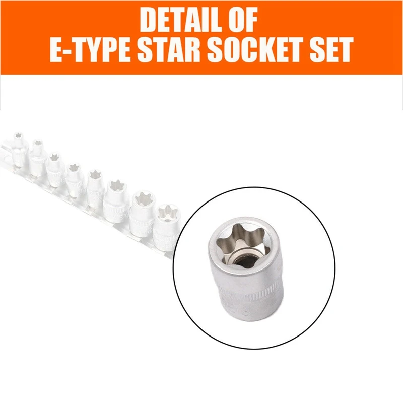 

11Pc Female E Torx Star Socket Set Rail E4 - E20 External Star Torque Socket Set