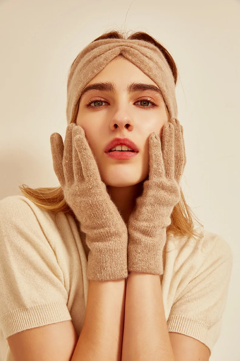 Комплект из четырех предметов теплая 100 кашемировая шапка и шарф Женский Зимний