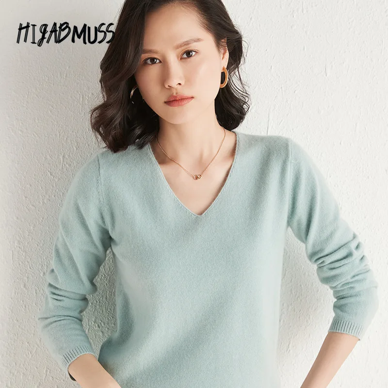 

Women Autumn And Winter New Big V-neck Cashmere Sweater Thin Wild Sweater Pullover Large Size Base Sweater Women's Blouse