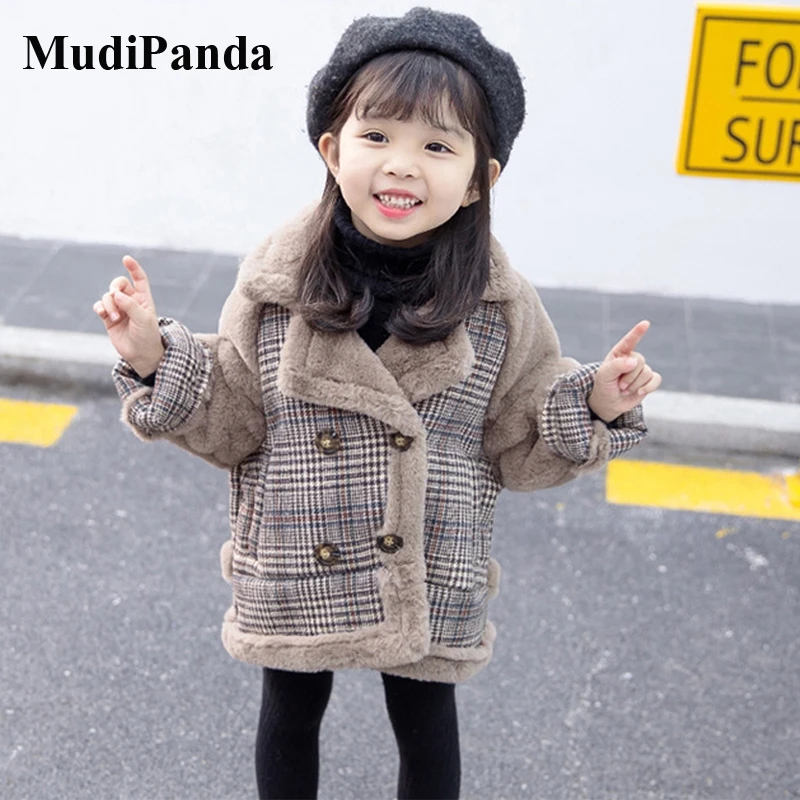 MudiPanda/зимняя детская флисовая одежда Детские меховые куртки Теплые пальто для