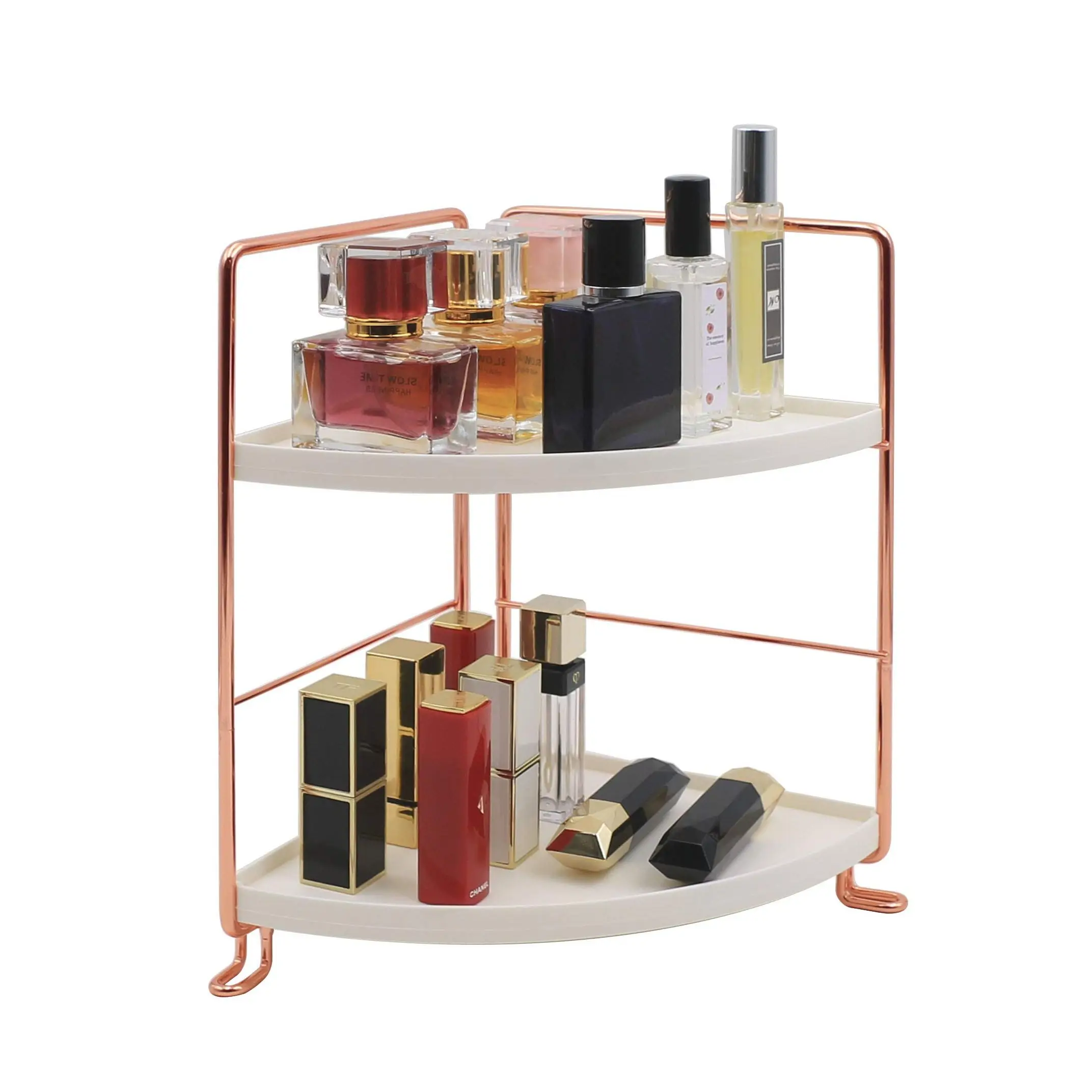 

Corner Storage Shelf Bathroom Countertop Organizer Vanity Tray Cosmetic Makeup Storage Kitchen Spice Rack Standing Shelf 2-Tier