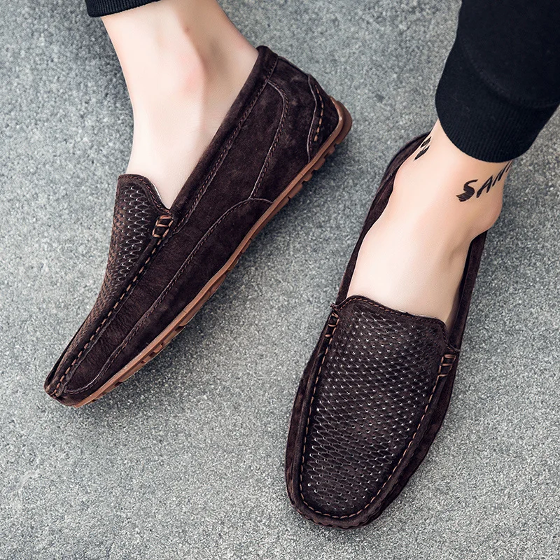 

Large Size 45 46 Breathable Men Loafers Soft Man Moccasins High Quality Leather Summer Shoes Slip On Flats Mens Driving Shoes