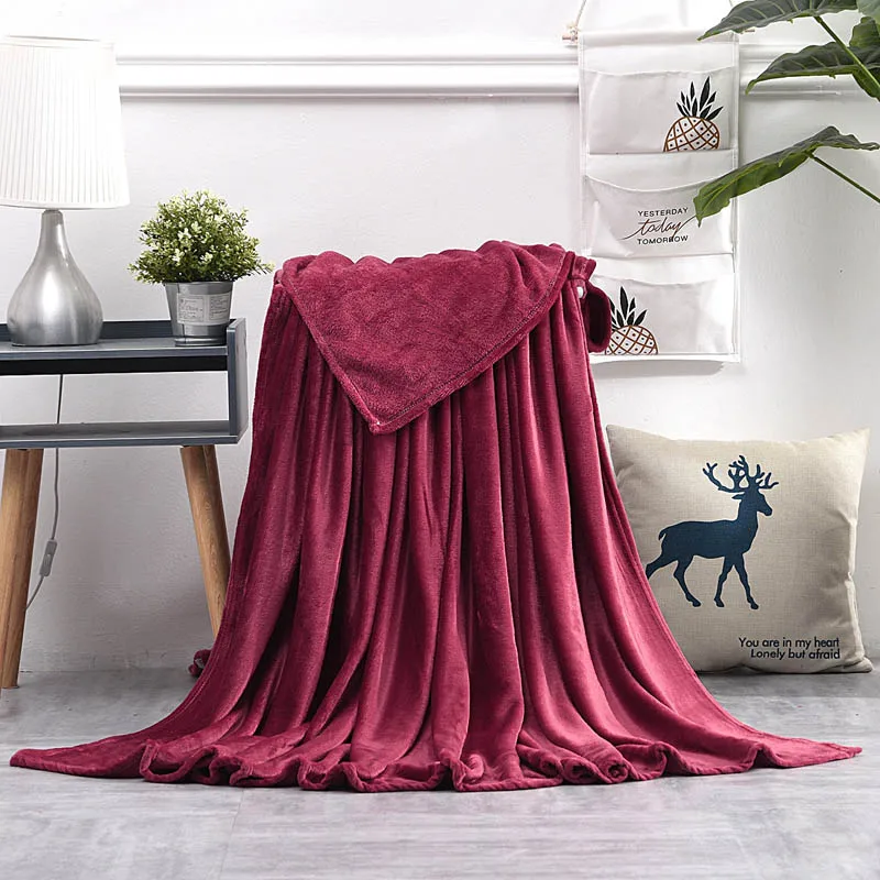 wine red Однотонное желтое, розовое зимнее теплое кофейное, зеленое, верблюжье одеяло для дивана, покрывало для путешествий, постельные принадлежности - Color: wine red