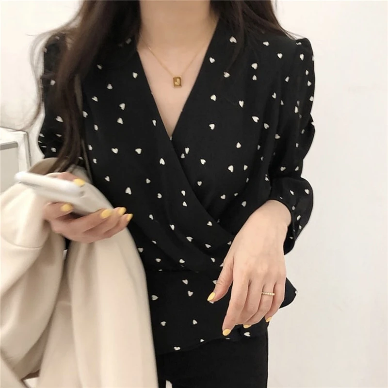 Женская блузка с пышными рукавами элегантная повседневная рубашка V образным