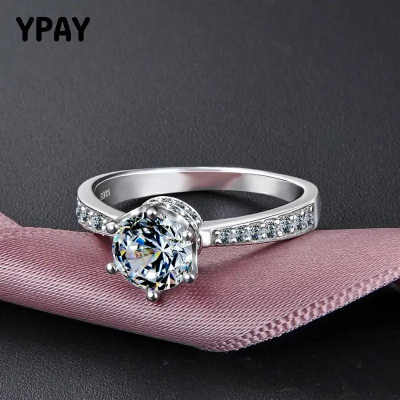 YPAY 100% подлинные 925 пробы серебряные кольца для женщин Корея Bling Циркон кольцо
