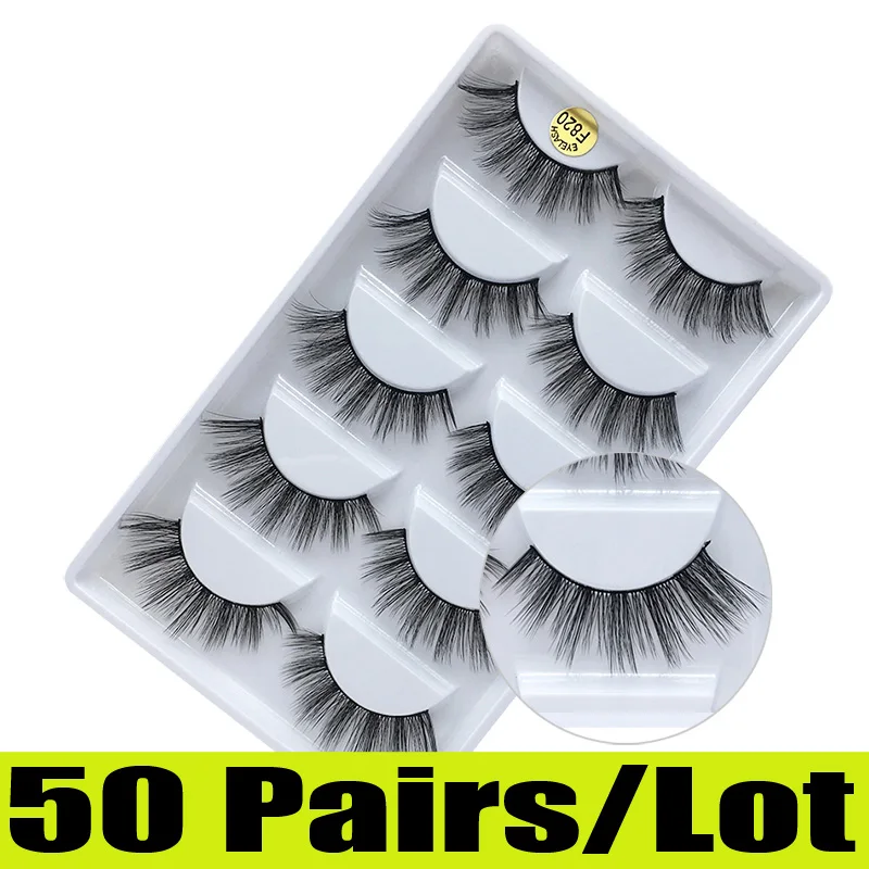 F820(50pairs) 50 пар 3d норковые ресницы оптом натуральные накладные ресницы 3D норковые ресницы Мягкие Накладные ресницы макияж комплект Cilios g800 - Цвет: F820(50pairs)