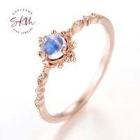 skm delicate moonstone rings for women 14k rose gold with diamond brand wedding rings designer promise luxury fine jewelry