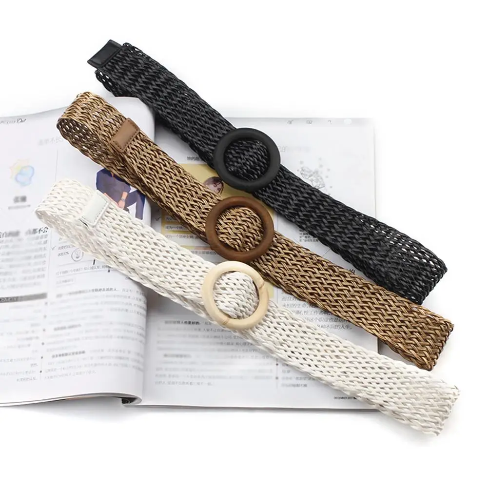 Женский плетеный ремень на талии платье эластичная соломенная форма широкий