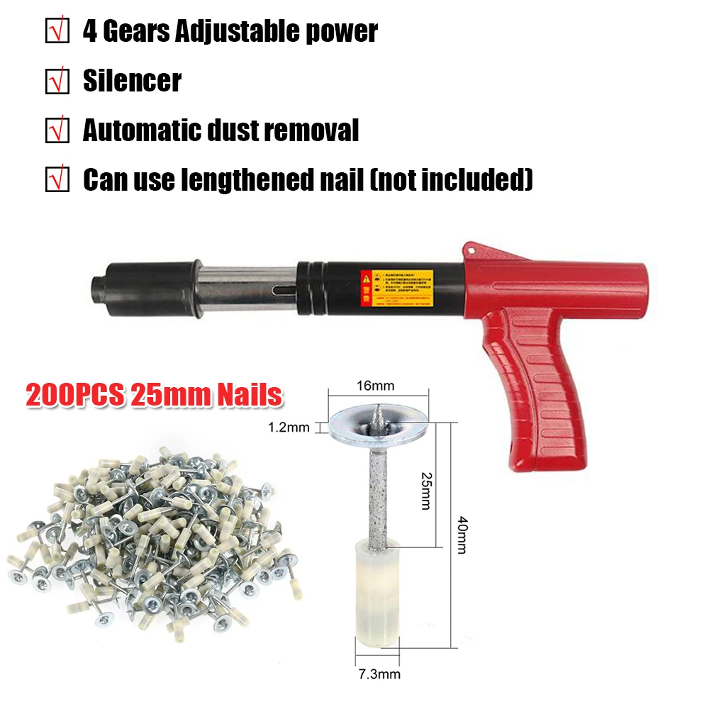 

4Gears Adjust Power Silencer Automatic Slag Steel Nail Gun Mini Wall Fastening Tool Rivet Tool for Tooling Ceiling Slotting