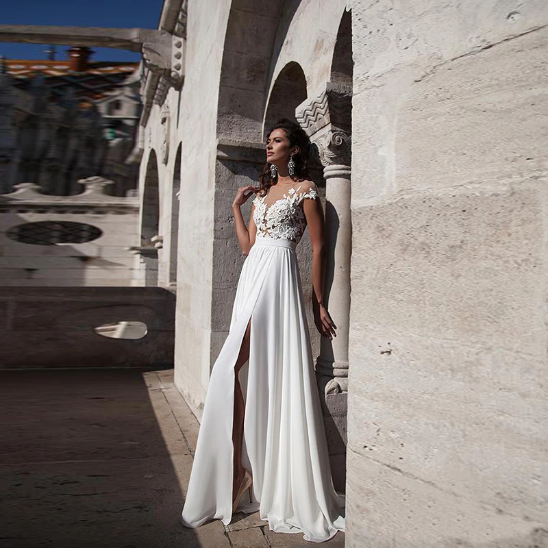 Простые элегантные шифоновые богемные Свадебные платья 2020 с прозрачной